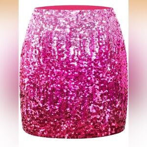 MANER Women's Pink Ombré Sequin Sparkle Stretchy Bodycon Mini Skirt - Size L